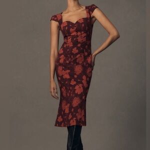 Anthropologie Maeve Cecily Sweetheart Dress Red Floral